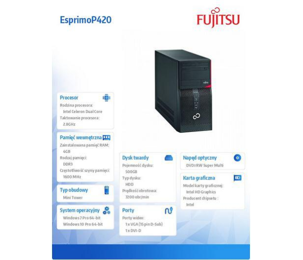 Fujitsu Esprimo P420 CG1840 4GB/500GB/DVDSM/W10P/7P - 1433632 - zdjęcie 2